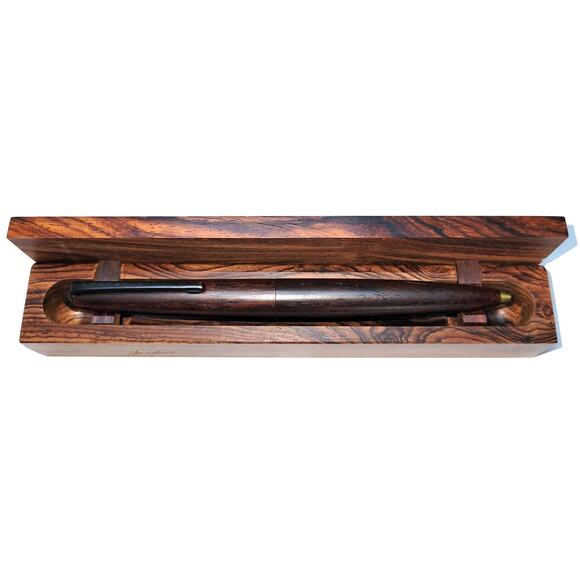 Teak Wood Ballpoint Pen with Display Case Hand Made Signed - Picture 2 of 7